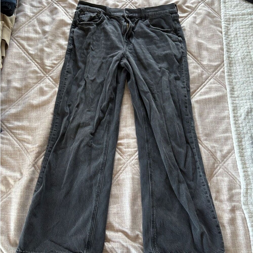 American Eagle: Strigid Black Wide Leg Denim Jeans Women's - Good